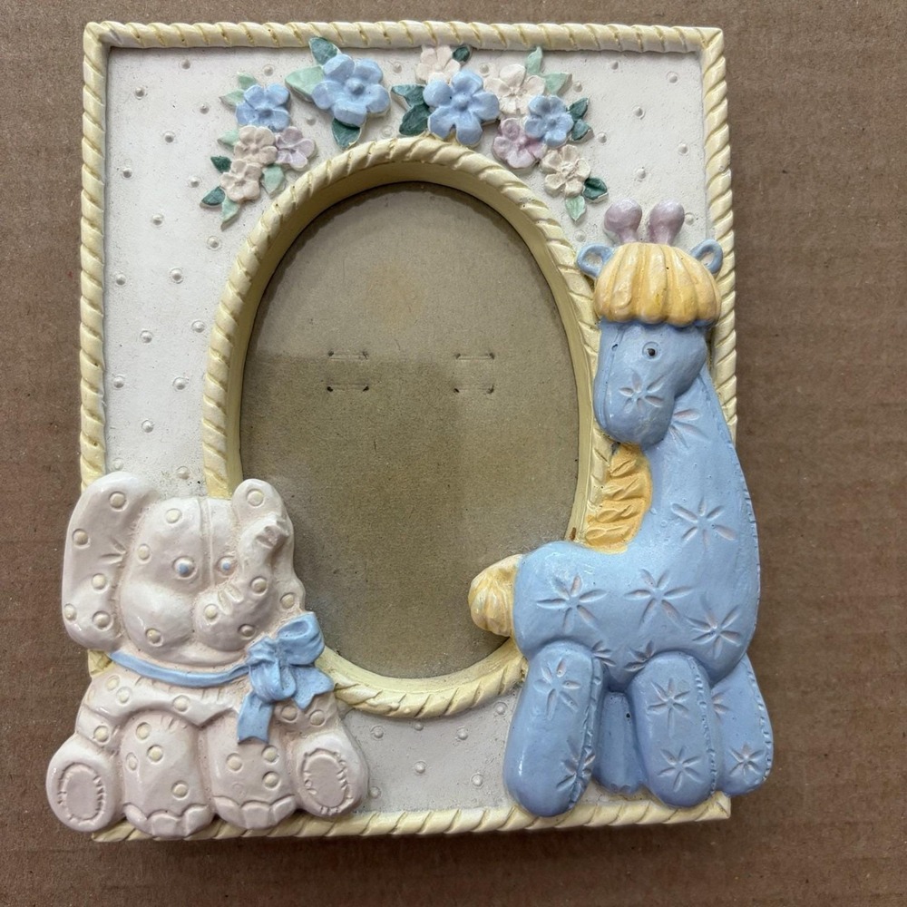 Vintage Baby Nursery Picture Frame Teddy Bear Blue Giraffe